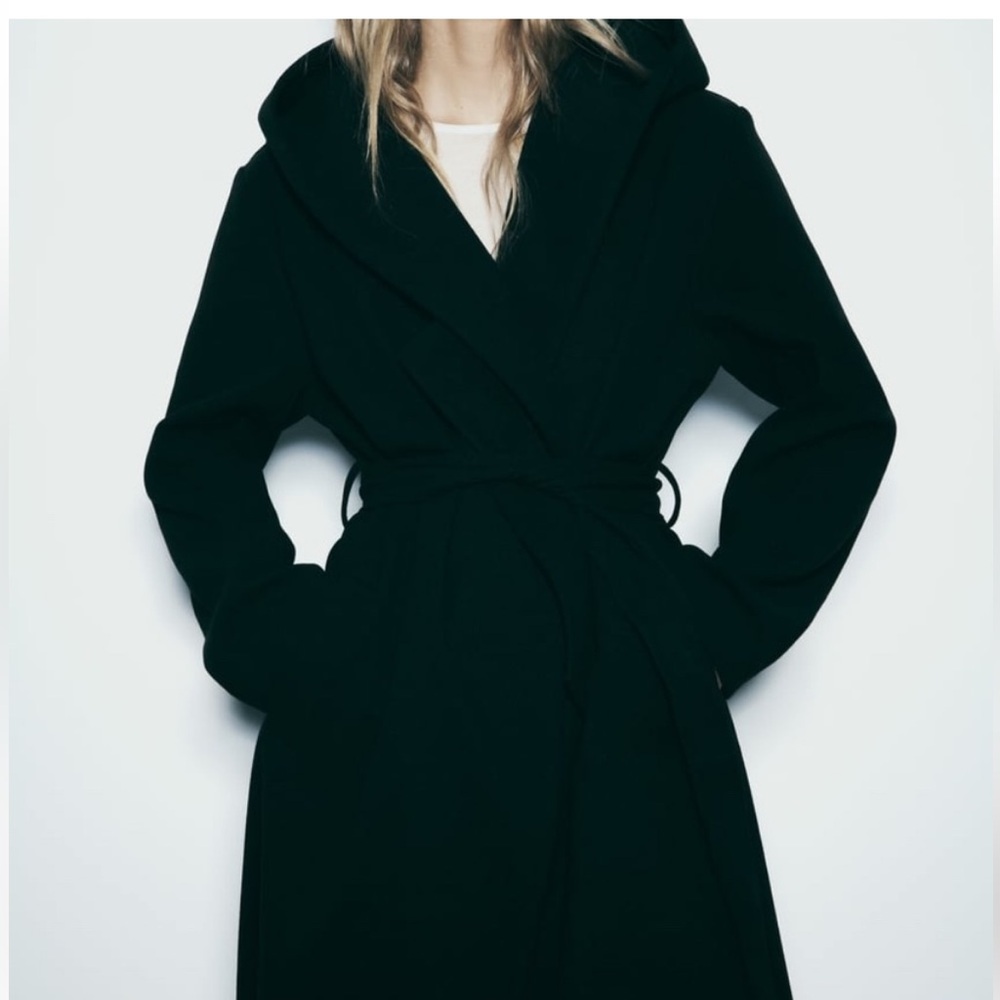 Black soft hooded coat